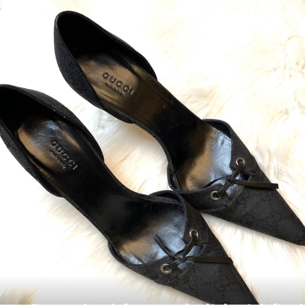 ****SOLD*****Vintage Gucci GG Black Monogram Canvas Heels 7.5